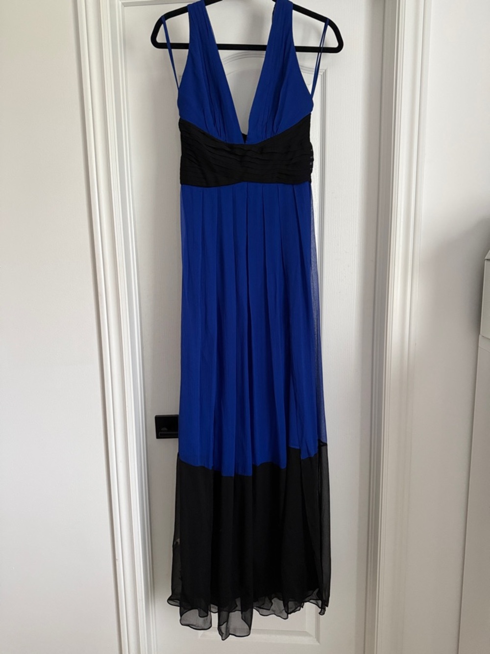 BCBGMaxAzria Royal Blue and Black V-Neck Silk Maxi Dress